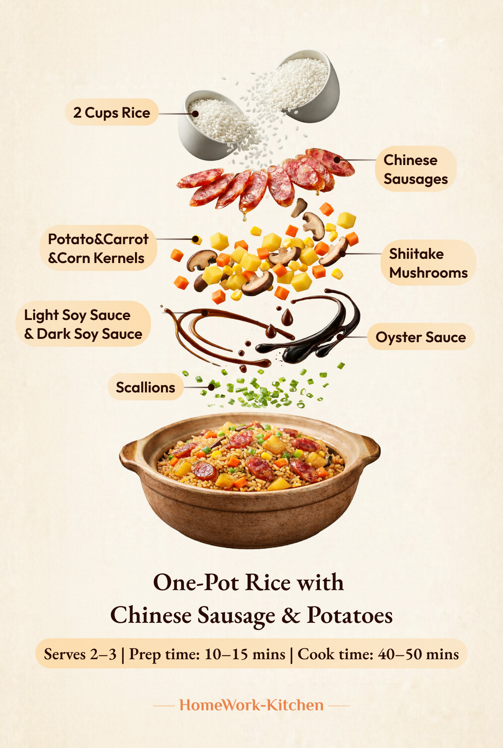🍚 Beginner-Friendly One-Pot Rice with Chinese Sausage & Potatoes