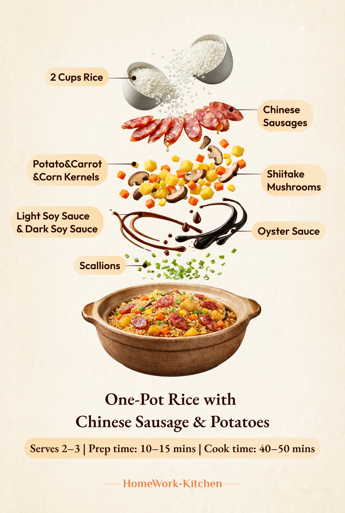 🍚 Beginner-Friendly One-Pot Rice with Chinese Sausage & Potatoes